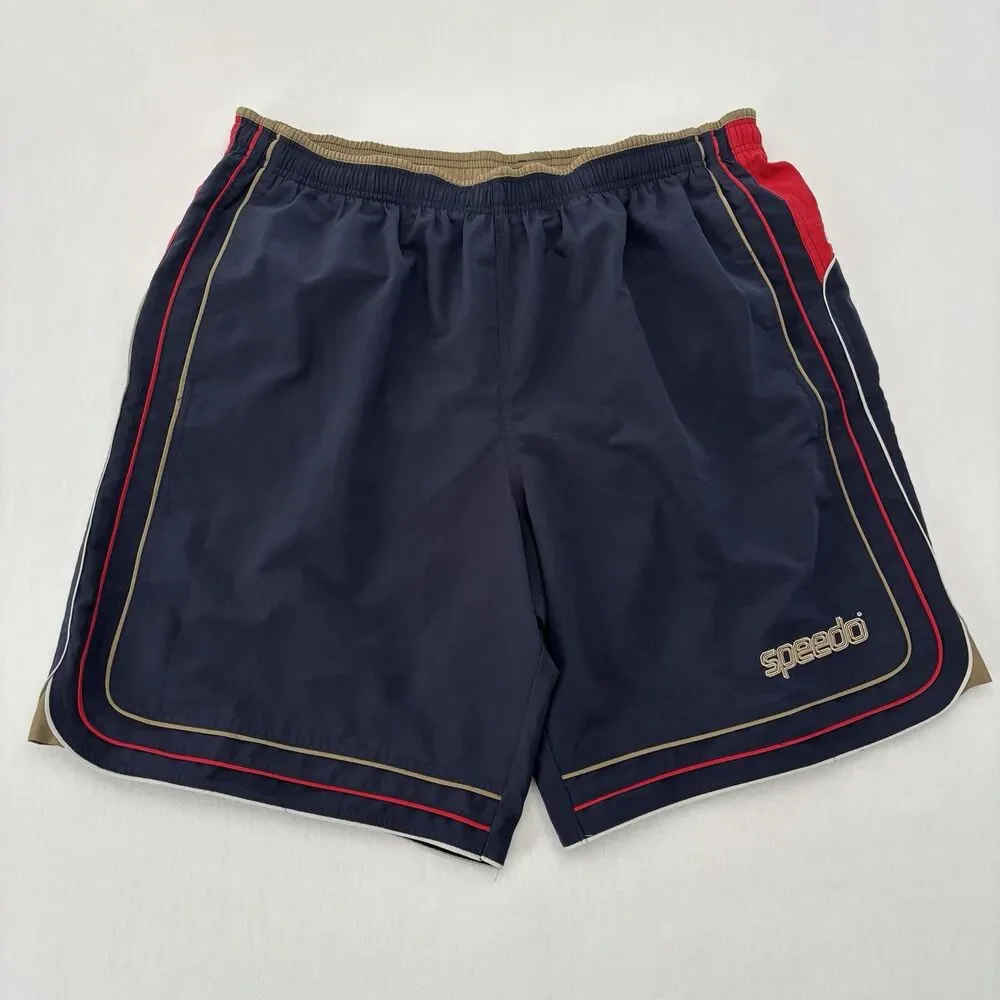 Vintage 90s Shorts Mens Navy Red XL Mesh Liner Swim Trunks Retro Classic Speedo